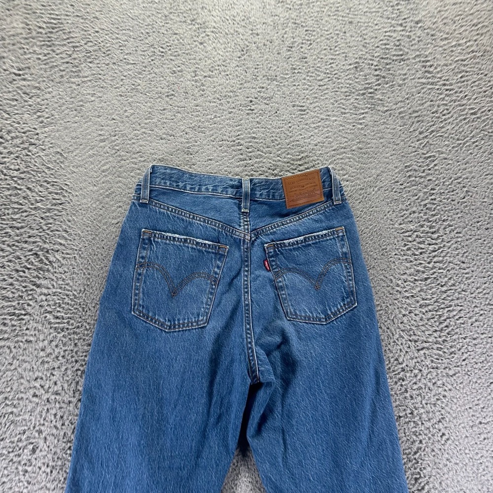 Levi's Ribcage Jeans Womens 28x29 Blue Denim Straight Leg Ankle Faded Distressed - Picture 7 of 12